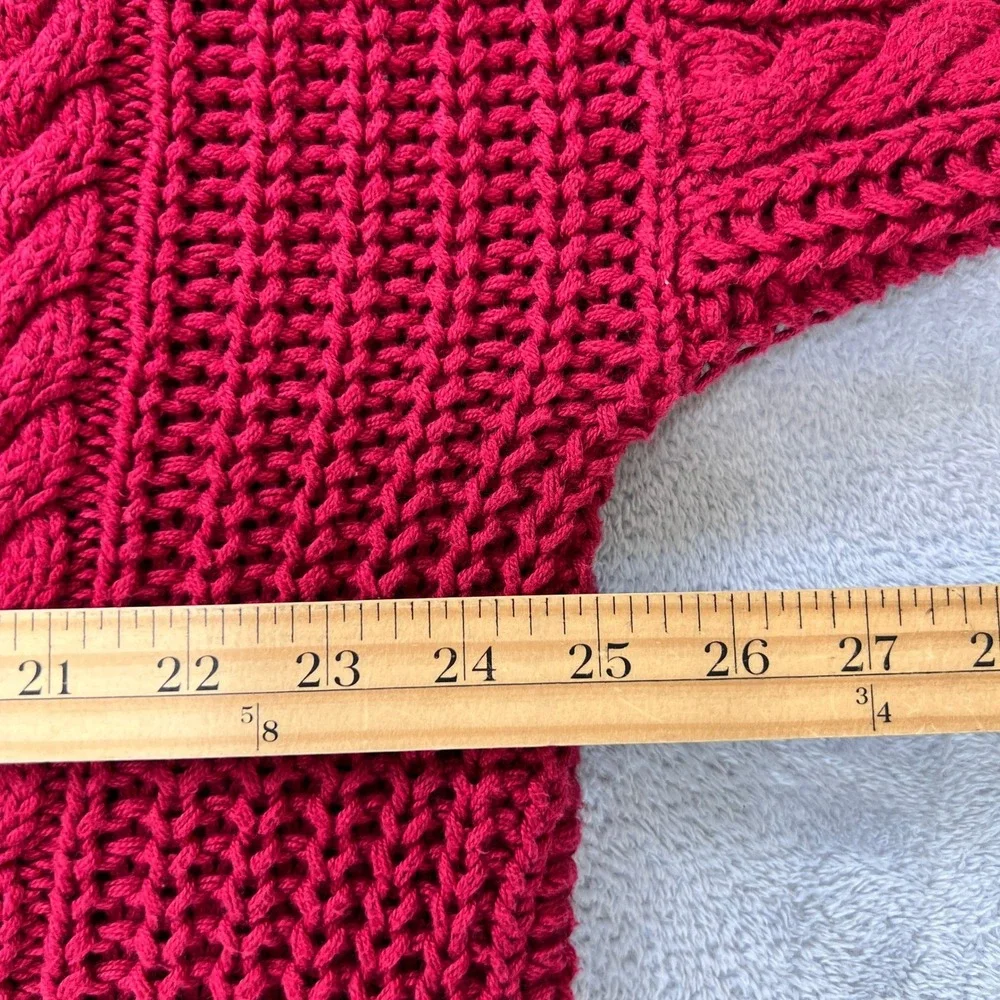 Eddie Bauer Red Cable Knit Sweater Mens L Vintage Hong Kong 100% Cotton‎ Chunky - Picture 5 of 7